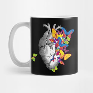 Heart Human Anatomy jellow blue green butterflies Mug